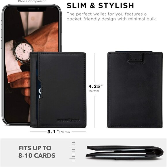 Wallets for Men Slim Mens leather RFID Blocking Minimalist Card Front Pocket - Picture 7 of 10